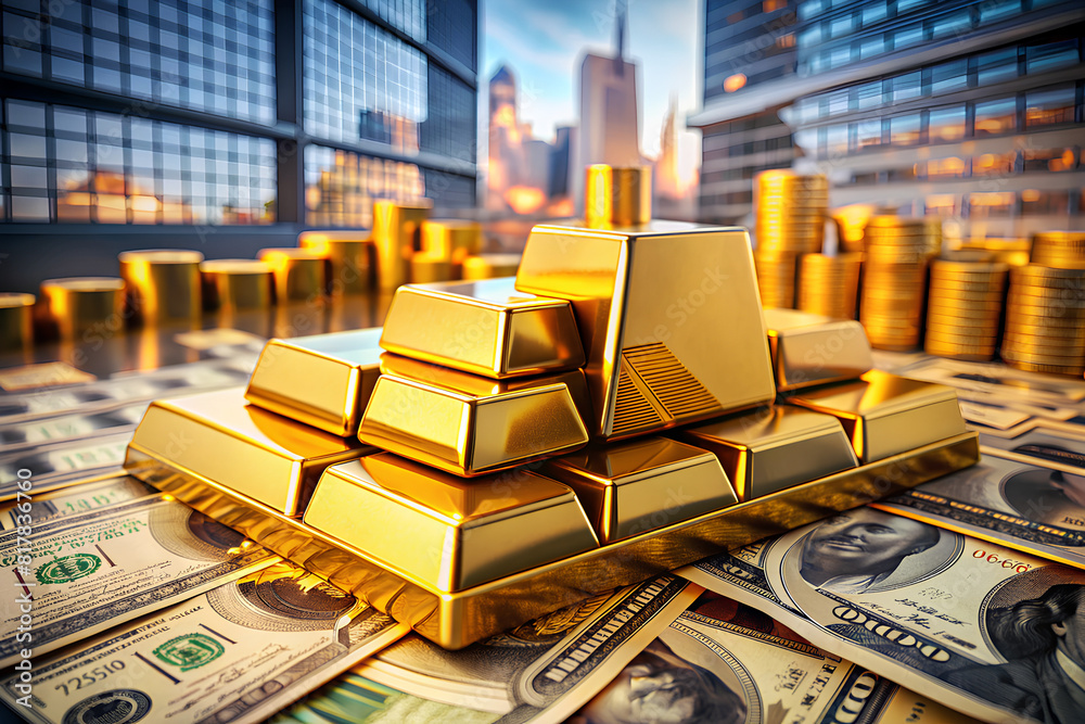 Gold future and financial concept.World economics and currency exchange arrangement in a row background Gold future and financial concept.World economics and currency exchange arrangement in a row background