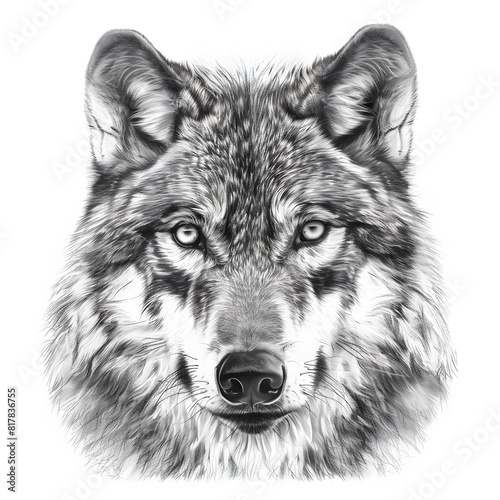 Magnificent Wolf Drawing on White Background