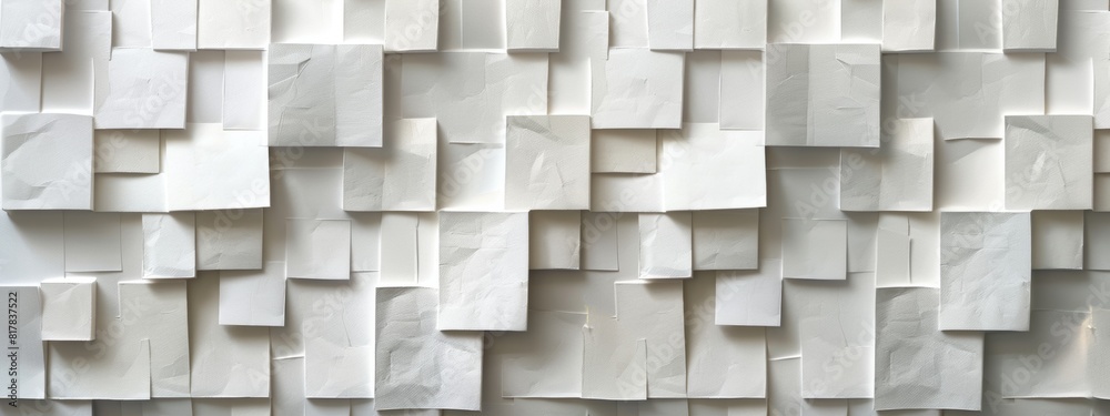 Abstract paper cutouts arranged to form white block patterns.