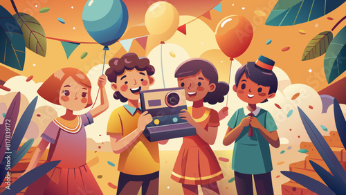 Vintage Polaroid Party: Friends Capturing Joyful Moments Together