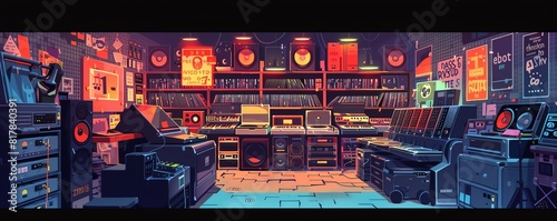 A professional looking pixel art image of a recording studio