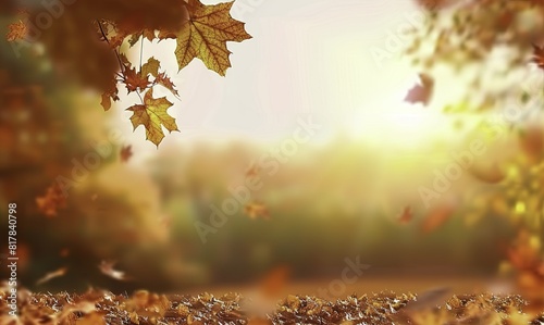 Autumn Background with Fall Leaves and Blurred Nature Landscape