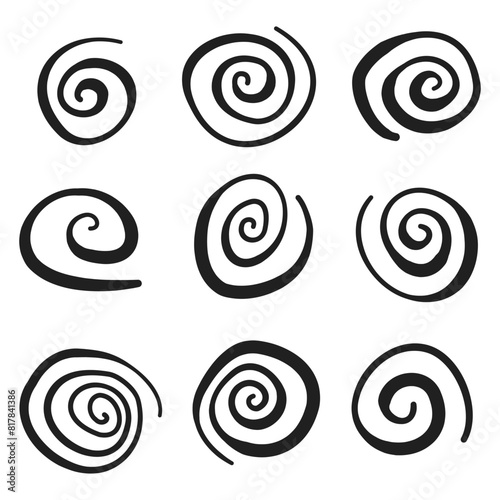 Swirl icon in hand drawn style. Handmade doodle vector illustration on isolated background. Spiral mark sign business concept.