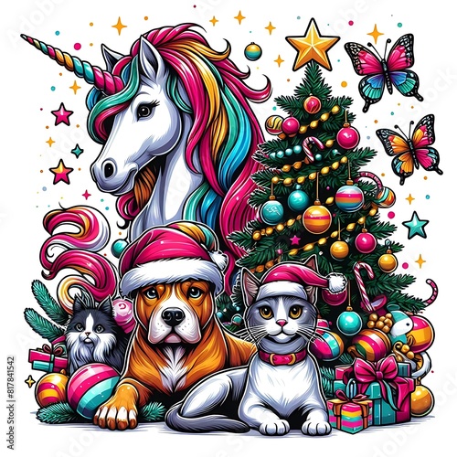 Many animals next to a christmas tree image meaning harmony meaning.