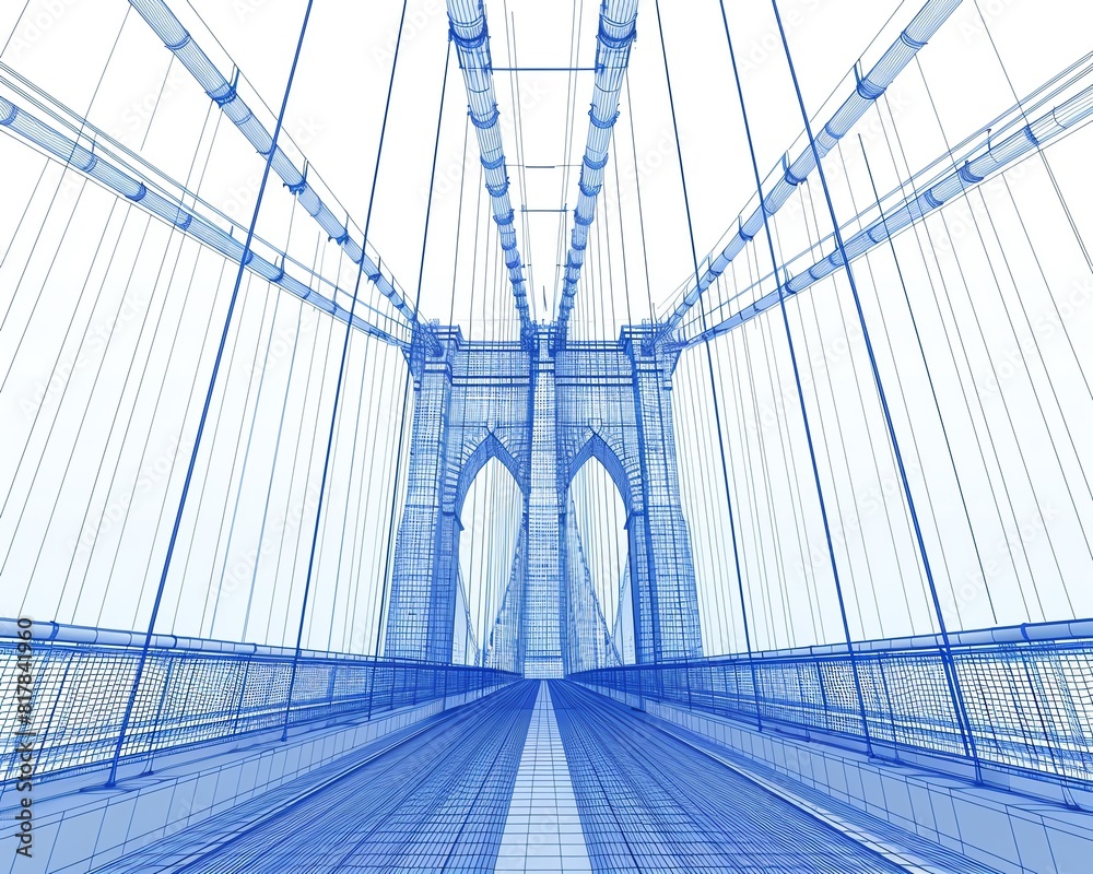 Obraz premium Create a detailed technical drawing of the Brooklyn Bridge