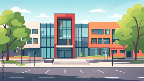 High school flat design side view educational animation complementary color scheme