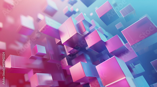 Pink and blue cubes wallpaper  Pink cubic abstract background  Abstract art made from geometric shapes 