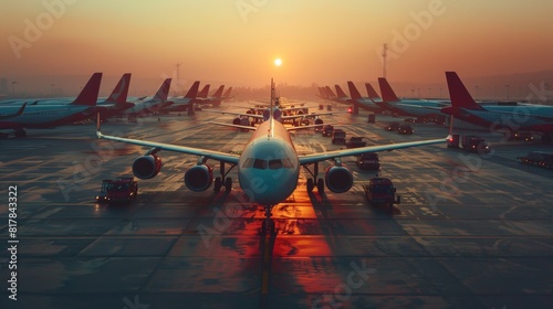 Commercial airplane parking at the airport are stopped effect by covid-19 pandemic around the world economic down crisis, Airplanes are parking at maintenance area because of COVID-19 travel alert photo