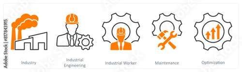 A set of 5 Industrial icons as industry, industrial engineering, industrial worker