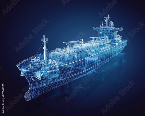 A digital representation of a cargo ship.