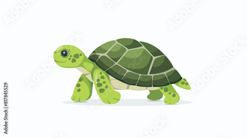 Cute and funny green turtle with shell. Side view of