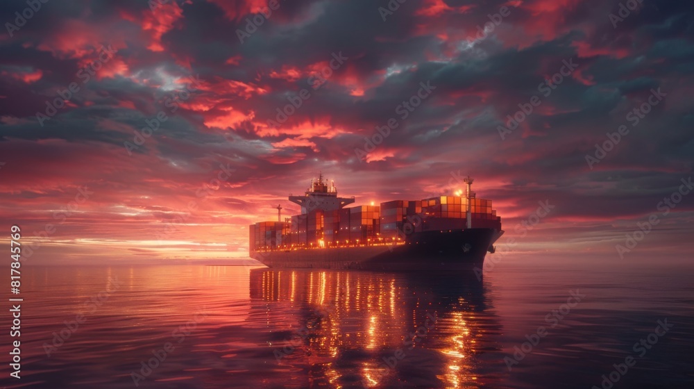 Container Ship in the evening sky. Container Ship in the evening sky.