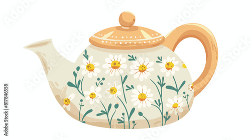 Cute ceramic colored teapot isolated on white background