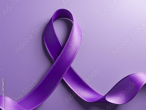 3D-rendered awareness ribbon in shades of purple on solid background photo