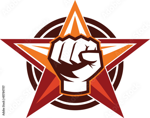  modern logo design with fist and star for printing or for website, vector art illustration.