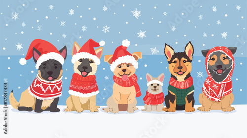 Cute dogs in sweater and santa hats cartoon illustration © Asad