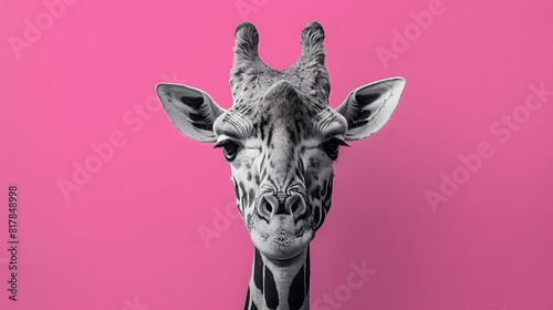 Black and White Giraffe on Magenta Background: Wild Beauty