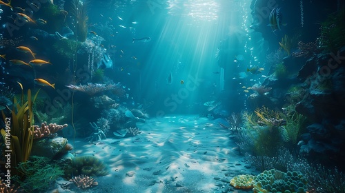 Delve into the depths of the ocean with a mesmerizing aquarium filled with exotic marine life  its tranquil blue hues creating a serene backdrop for epic gaming adventures.