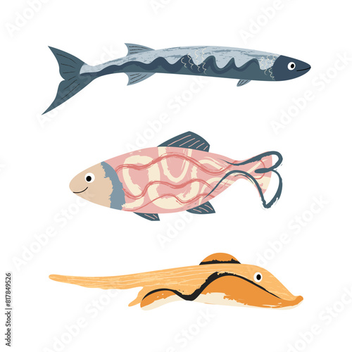 Beautiful tropical sea fish. Fish template for logo, print, notepad, poster, banner. Vector illustration in modern flat style.