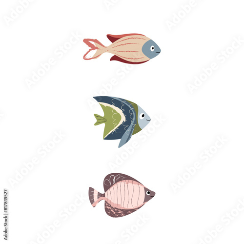 Beautiful tropical sea fish. Fish template for logo, print, notepad, poster, banner. Vector illustration in modern flat style.