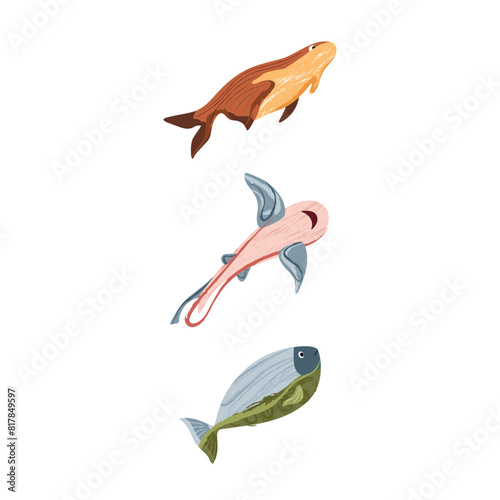 Beautiful tropical sea fish. Fish template for logo, print, notepad, poster, banner. Vector illustration in modern flat style.