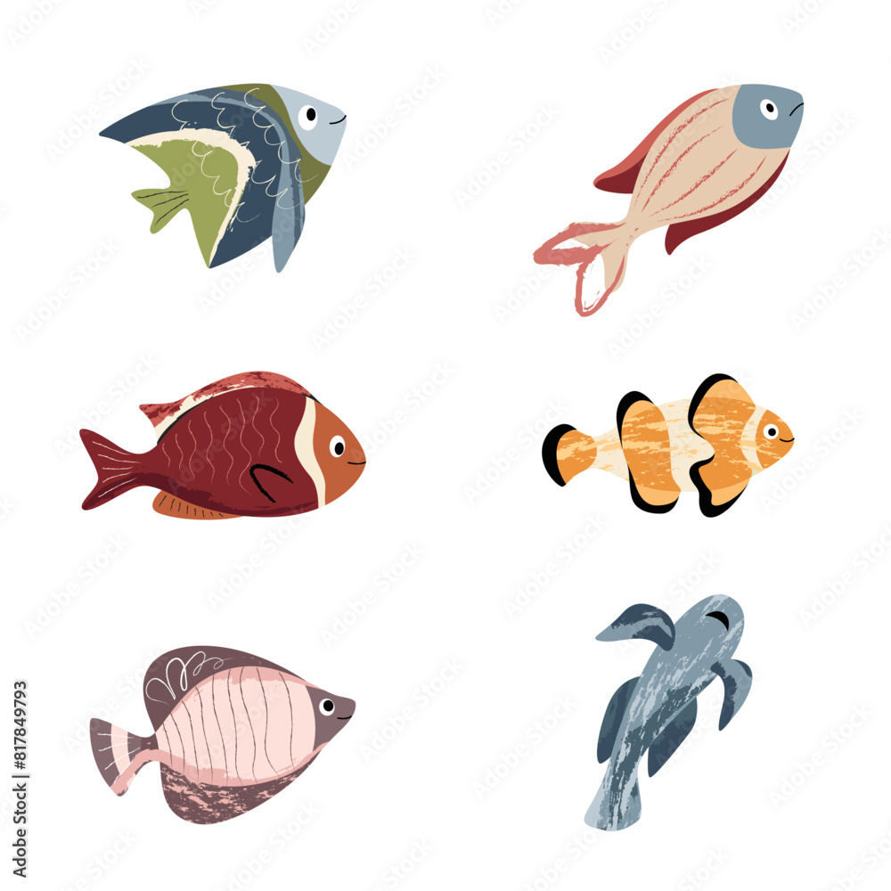 Naklejka premium Beautiful tropical sea fish. Fish template for logo, print, notepad, poster, banner. Vector illustration in modern flat style.