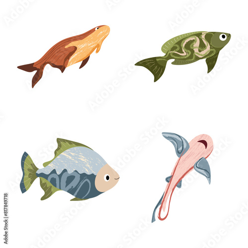 Beautiful tropical sea fish. Fish template for logo, print, notepad, poster, banner. Vector illustration in modern flat style.