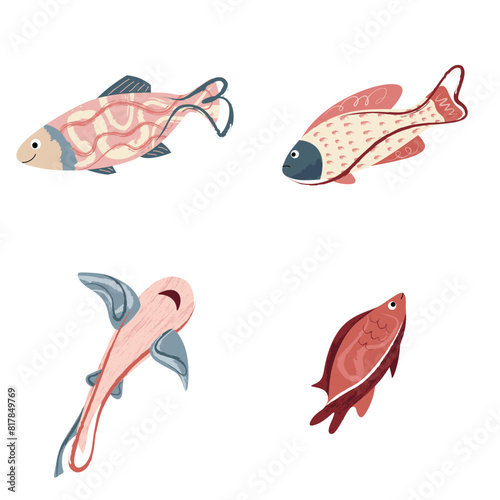 Beautiful tropical sea fish. Fish template for logo, print, notepad, poster, banner. Vector illustration in modern flat style.