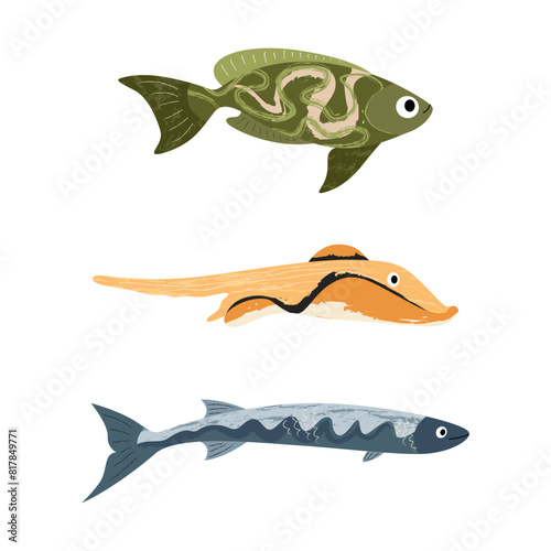 Beautiful tropical sea fish. Fish template for logo, print, notepad, poster, banner. Vector illustration in modern flat style.