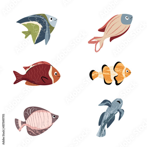 Beautiful tropical sea fish. Fish template for logo, print, notepad, poster, banner. Vector illustration in modern flat style.