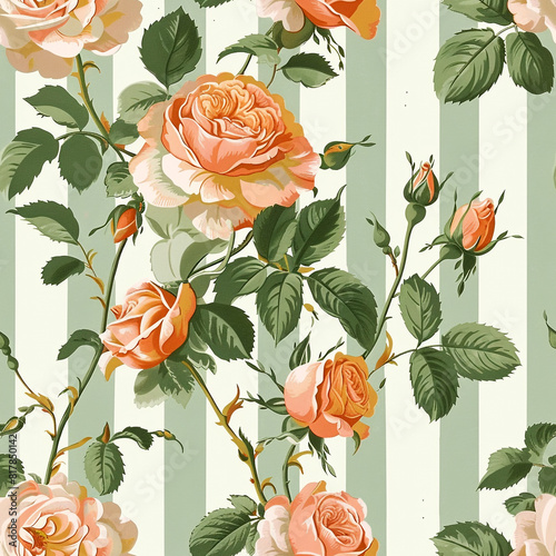 light mint and white striped pattern withpeach photo