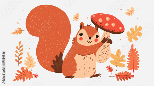 Cute squirrel with happy smiling face holding big mus photo