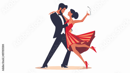 Dancers couple dancing Argentina tango. Latin woman illustration