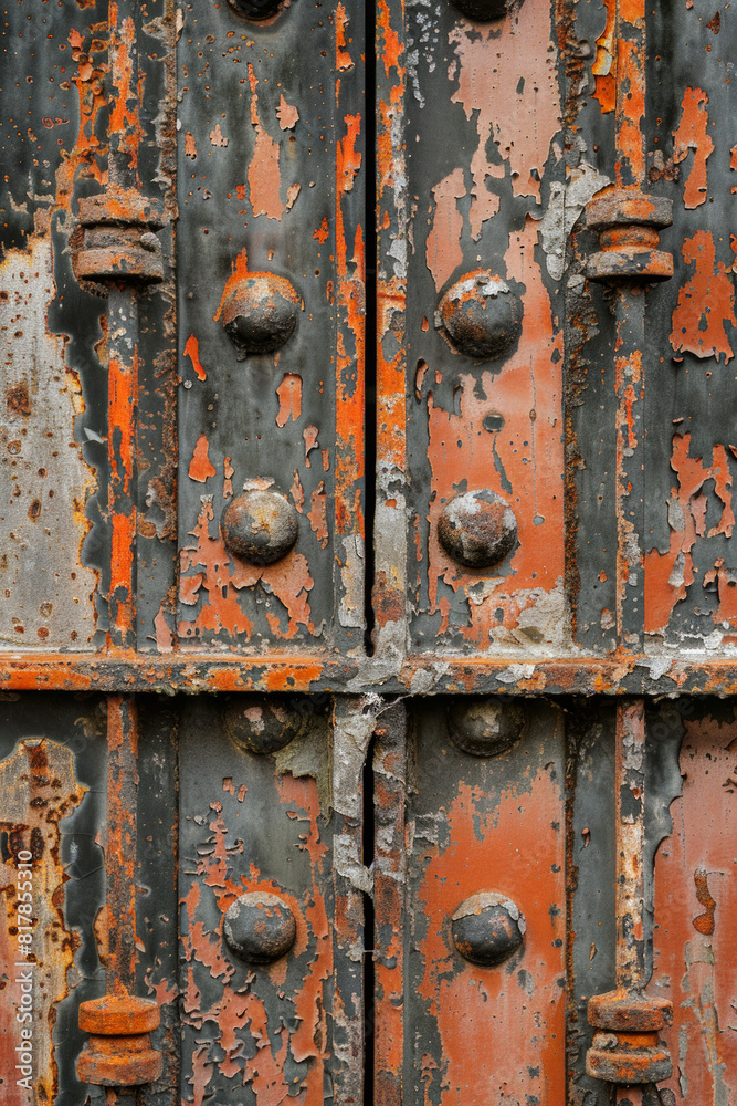 A close-up of a weathered metal gate, with rust and patina adding texture and character. A close-up of a weathered metal gate, with rust and patina adding texture and character.