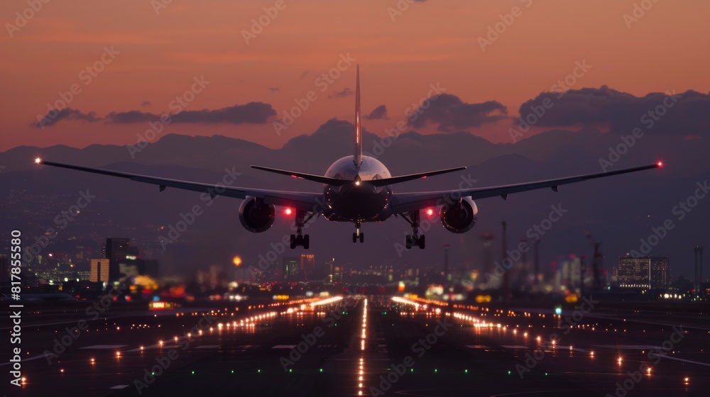 Jet passenger plane is approaching landing at the airport Jet passenger plane is approaching landing at the airport