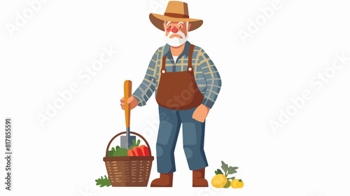 Elderly agrarian old farmer in work dungarees standin photo