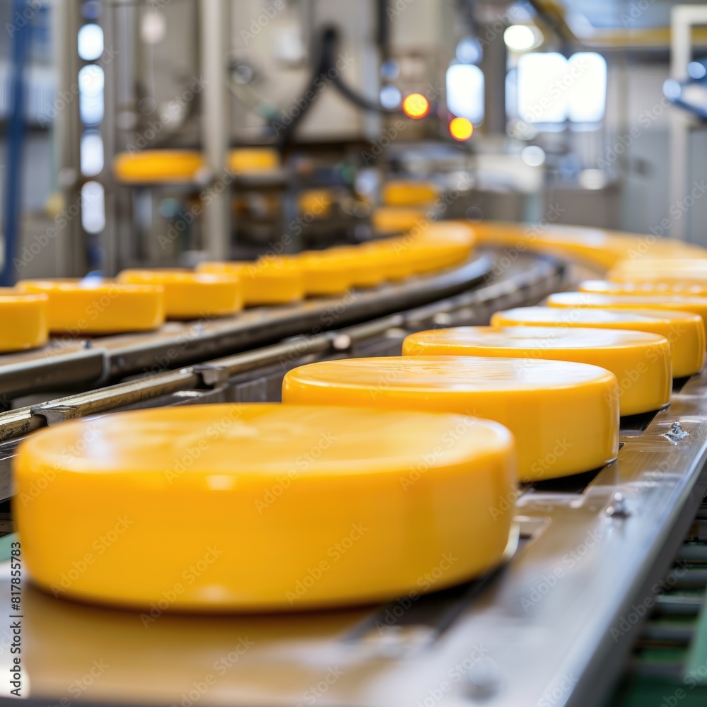 Cheese production, conveyor ,cheese factory. The round cheese is on the shelf. Natural products. Cheese production, conveyor ,cheese factory. The round cheese is on the shelf. Natural products.