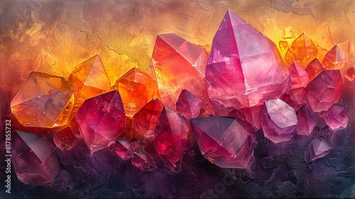 Abstract crystal shards, sharp edges and vibrant colors forming a dynamic composition photo
