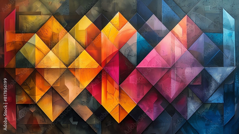 Abstract geometric diamonds, bright colors and overlapping shapes creating a vibrant look Abstract geometric diamonds, bright colors and overlapping shapes creating a vibrant look