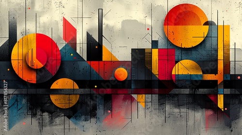 Abstract geometric overlays  vibrant colors and intersecting shapes creating a modern aesthetic