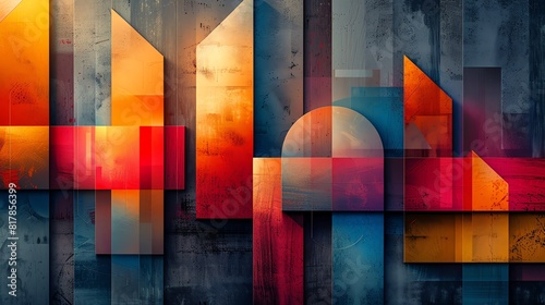 Abstract geometric overlays, vibrant colors and intersecting shapes creating a modern aesthetic photo