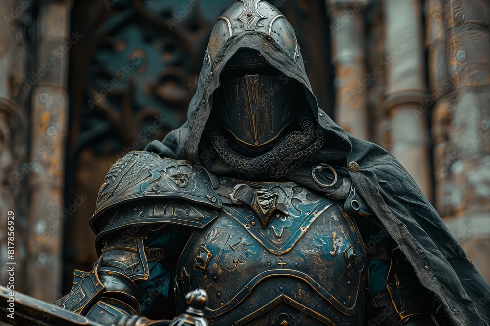 Obraz premium A person in armor suit holding sword