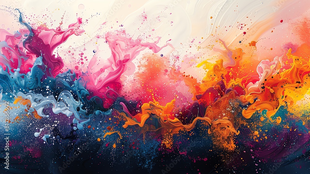 Abstract ink drops, vibrant colors and organic shapes creating a dynamic effect