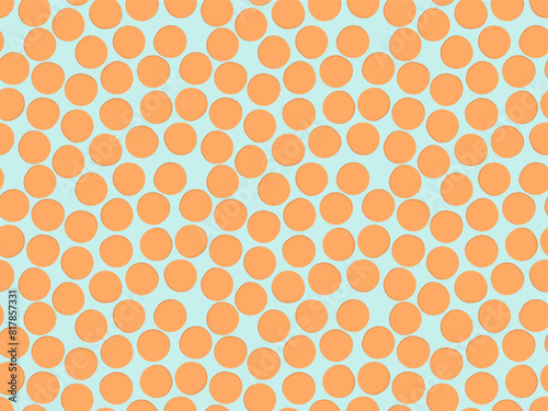 Seamless pattern made of lentils (same size). Orange lentils, light blue background (backdrop). Food. Vector illustration.