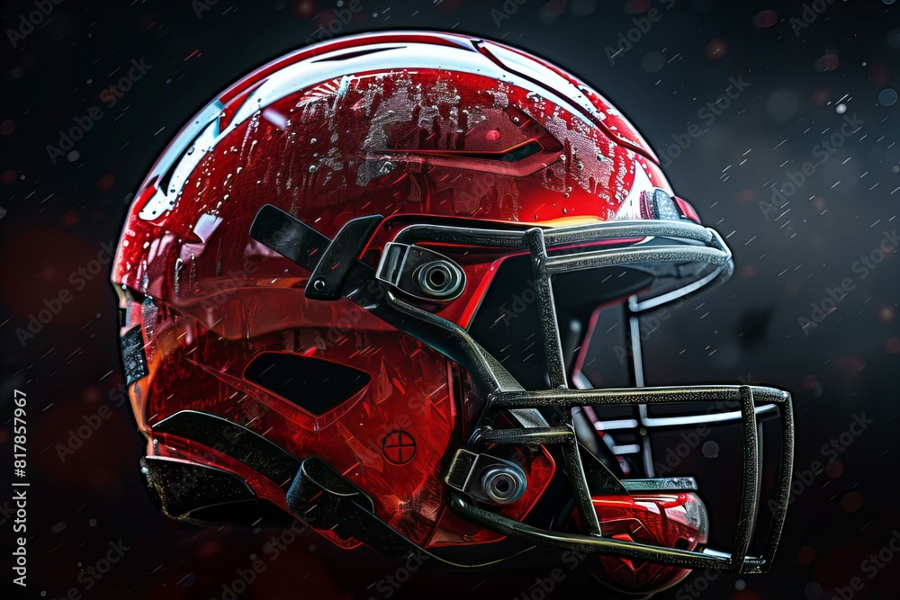 A close-up of a helmet with a red helmet on it A close-up of a helmet with a red helmet on it