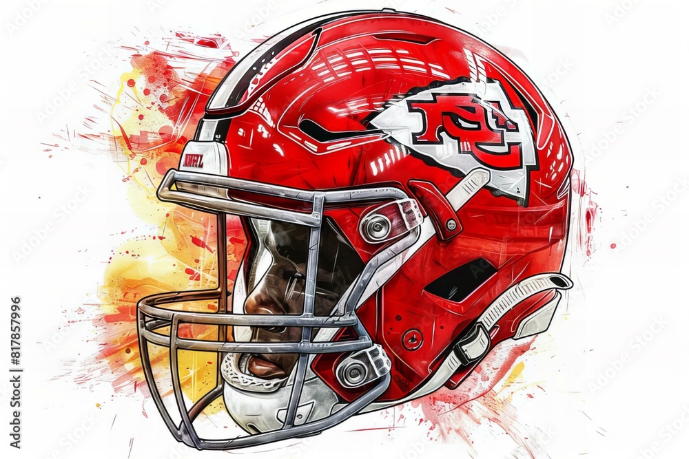 Fototapeta premium A sketch of a football helmet splattered with red paint