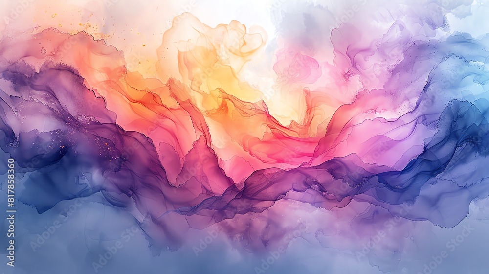 Abstract watercolor wash, soft blending of pastels and organic shapes creating a delicate visual