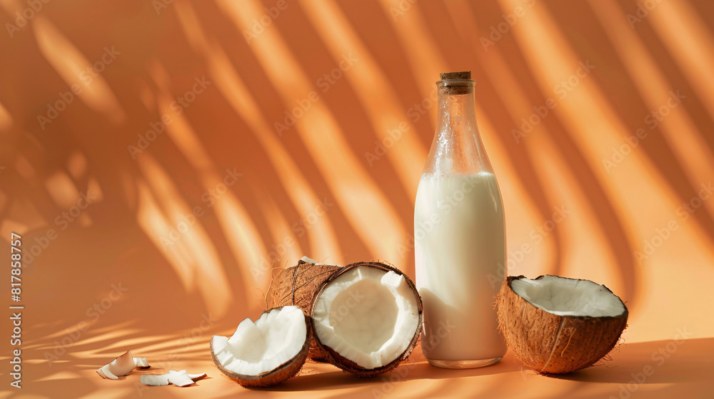 a bottle of colorful Fruit juice against a solid color background a bottle of colorful Fruit juice against a solid color background