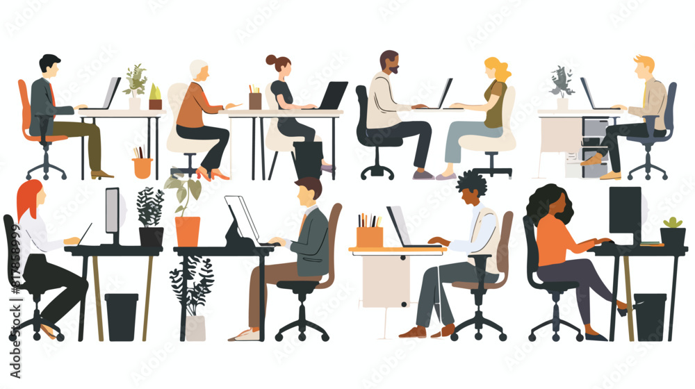 Employees at work in ergonomic office. Colleagues sit