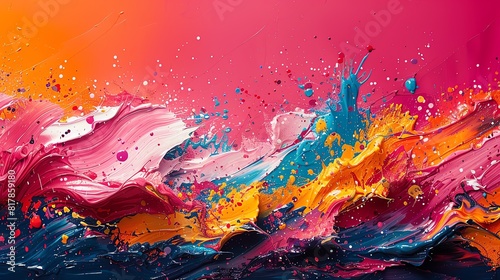 Bold abstract splatter  vibrant colors and dynamic brushstrokes with an energetic feel